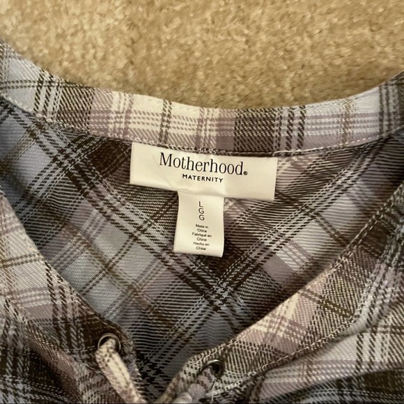 Motherhood Maternity Blue Flannel Plaid Lace-Up Long Sleeve Tunic Top Large - Picture 10 of 10